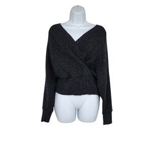 By Anthropologie Black Shimmer Surplice Wrap Style V-neck Dolman Sweater Size S